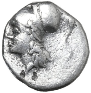 obverse: Southern Apulia, Tarentum. AR Diobol, 280-228 BC