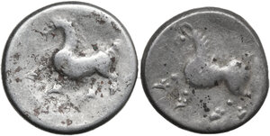 reverse: Celtic, Eastern Europe.  The Taurisci. Lot of two (2) AR Tetradrachm. East Noricum, c. 2nd - 1st century BC