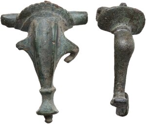 obverse: TWO ROMAN TRUMPET FIBULAE  Roman period, mid 1st-2nd century AD.  Lot of two roman trumpet shaped fibulae