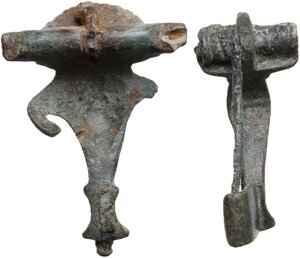 reverse: TWO ROMAN TRUMPET FIBULAE  Roman period, mid 1st-2nd century AD.  Lot of two roman trumpet shaped fibulae