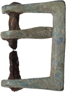 reverse: HUGE ROMAN BELT  Roman period, c. 1st-3rd century AD.  Huge Roman belt in bronze and iron, square in shape.  Dimensions: 59 x 42 mm