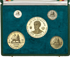 reverse: Ethiopia. Proof set 1966 (EE1958) for the 75th birthday and 50th year of leadership of Emperor Selassie: 200 dollars, 100 dollars, 50 dollars, 20 dollars, 10 dollars