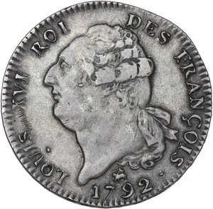 obverse: France.  Louis XVI (1774-1793).. Ecu 1792 B, Rouen mint. Constitutional issue