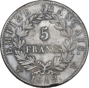 reverse: France.  Napoleon I (1804-1814).. 5 francs 1812 W, Lille mint