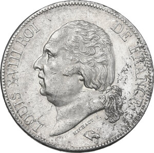 obverse: France.  Louis XVIII (1814-1824).. 5 francs 1822 A, Paris mint