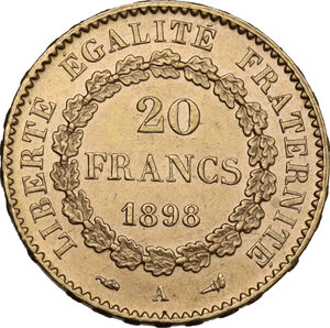 reverse: France.  Third republic (1871-1940).. 20 francs 1898 A, Paris mint