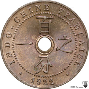 reverse: French Indochina.  Third republic (1870-1940).. Cent 1922 A, Paris mint