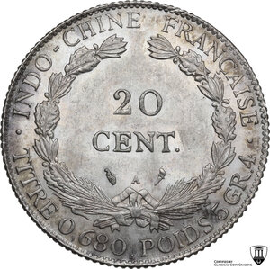 reverse: French Indochina.  Third Republic (1870-1940).. 20 centimes 1923 A, Paris mint