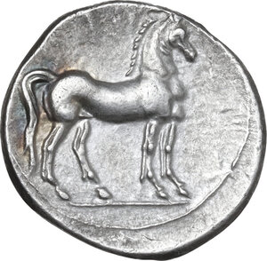reverse: Bruttium, Carthaginians in South-West Italy. AR Quarter Shekel, c. 215-205 BC. Second Punic War issue. Uncertain Punic mint in Bruttium (Lokris?)