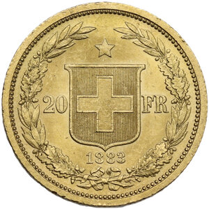 reverse: Switzerland.  Confederation (1848- ). 20 francs 1883, Bern mint