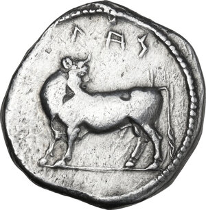 obverse: Bruttium, Laus. AR Stater, c. 480-460 BC
