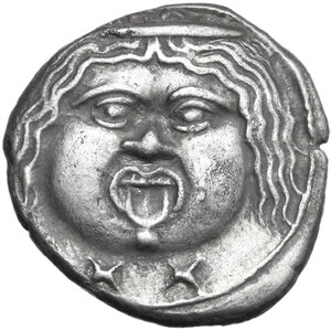 obverse: Etruria, Populonia.  Second Metus Group.. AR 20-Asses, 3rd century BC