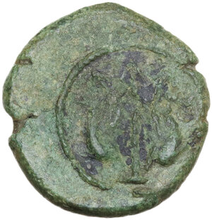 reverse: Coastal Etruria, Vetulonia.  Male Head Wearing Ketos Headdress Group.. AE Uncia, 3rd century BC
