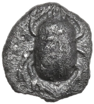 reverse: Coastal Etruria, Vulci.  Head of Metus/Scarab Group. AR Diobol, 5th-4th century BC