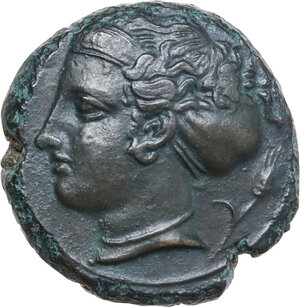 obverse: Syracuse.  Dionysios I (405-367 BC).. AE Hemilitron. Obverse die signed by the artist Eu(kleidas), c. 405-400 BC
