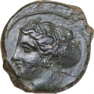 obverse: Syracuse.  Dionysios I (405-367 BC).. AE Hemilitron. Obverse die signed by the artist E(umenes?), c. 405-400 BC