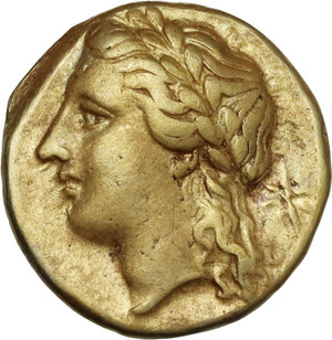 obverse: Syracuse.  Agathokles  (317-289 BC).. EL 25 Litrai – Hemistater. Reduced Corinthian standard, c. 306/5 BC