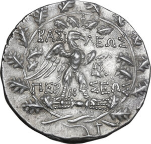 reverse: Kings of Macedon.  Perseus (179-168 BC).. AR Tetradrachm. Pella or Amphipolis mint, Au-, mintmaster. Struck circa 173-171 BC