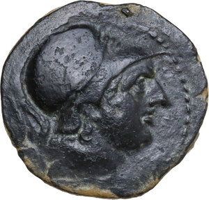 obverse: Zeugitania, Carthage. AE Half Unit. Uncertain Iberian mint under Carthaginian occupation, c. 221-218 BC
