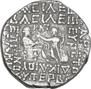 reverse: Kings of Parthia.  Gotarzes II (40-51 AD).. AR Tetradrachm. Struck September, 47 AD. Seleukeia mint
