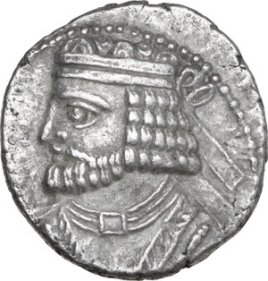 obverse: Kings of Parthia.  Vologases I (51-79 AD).. AR Tetradrachm. Struck 52/53 AD. Seleukeia mint
