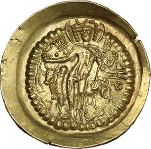 reverse: Kushano-Sasanians, temp. Ardaxšīr (Ardashir) - Pērōz (Fīrūz) I. AV Dinar, in the name of Vasudeva I, uncertain Baktrian mint (230-270 AD)