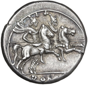 reverse: Anonymous.. Denarius, uncertain Lucanian mint (Venusia?), 209 BC