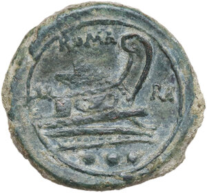 reverse: ROMA in monogram series.. AE Quadrans. Uncertain mint in Southeast Italy, 211-210 BC