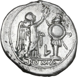 reverse: L series. AR Victoriatus. Luceria mint, 214-212 BC