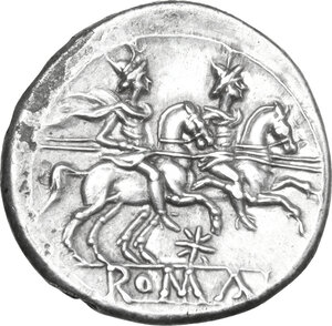 reverse: Star series. AR Denarius, uncertain mint (Capua or Roma), 204 BC