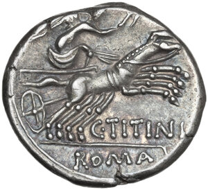 reverse: C. Titinius.. AR Denarius, 14 BC