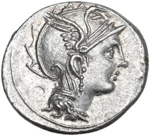 obverse: Appius Claudius Pulcher, T. Manlius Mancinus and Q. Urbinius. AR Denarius, 111 or 110 BC