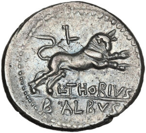 reverse: L. Thorius Balbus. AR Denarius, 105 BC