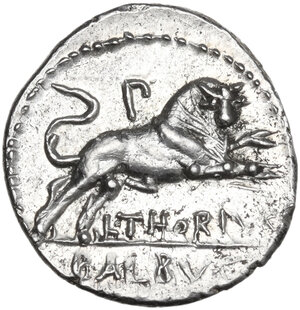 reverse: L. Thorius Balbus. AR Denarius, 105 BC