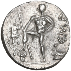 reverse: C. Poblicius Malleolus, A. Postumius Sp. f. Albinus and L. Metellus.. AR Denarius, 96 BC