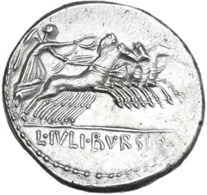 reverse: L. Julius Bursio. AR Denarius, 85 BC