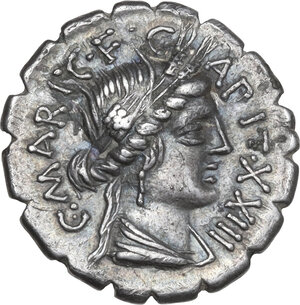 obverse: C. Marius C.f. Capito.. AR Denarius serratus, 81 BC