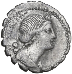 obverse: C. Egnatius Cn. f. Cn. n. Maxsumus.. AR Denarius serratus, c. 75 BC