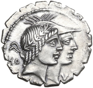 obverse: Q. Fufius Calenus and Mucius Cordus. AR Denarius serratus, 70 BC