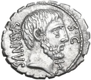 obverse: T. Vettius Sabinus. AR Denarius serratus, Rome mint, 70 BC