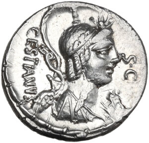 obverse: M. Plaetorius M. f. Cestianus. AR Denarius, 67 BC