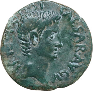 obverse: Augustus (27 BC - 14 AD)  . AE As. Emerita mint. P. Carisius, legatus pro praetore. Struck c. 25-23 BC