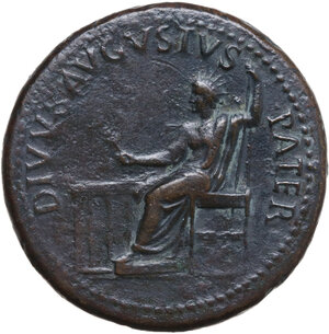 obverse: Divus Augustus (died 14 AD).. AE Sestertius, Rome mint, struck under Tiberius, 22-23 AD