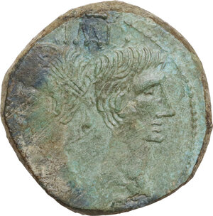 obverse: Augustus (27 BC - 14 AD) with Agrippa.. AE As, Nemausus mint, c. 20-10 BC
