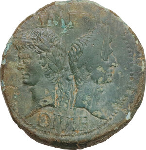 obverse: Augustus (27 BC - 14 AD) with Agrippa.. AE As, Nemausus mint, c. 10 BC-10 AD