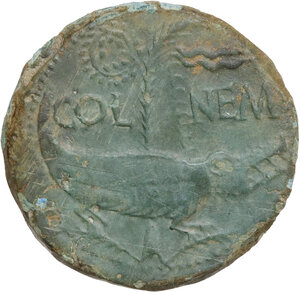 reverse: Augustus (27 BC - 14 AD) with Agrippa.. AE As, Nemausus mint, c. 10 BC-10 AD