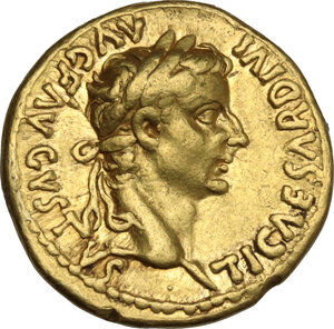 obverse: Tiberius (14-37).. AV Aureus 