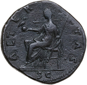 reverse: Diva Faustina I, wife of Antoninus Pius (died 141 AD).. AE Sestertius. Struck under Antoninus Pius, after 141 AD