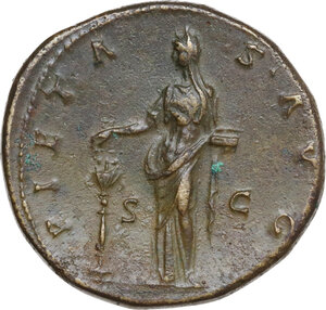 reverse: Diva Faustina I, wife of Antoninus Pius (died 141 AD).. AE Sestertius, struck under Antoninus Pius, c. 141-146 AD