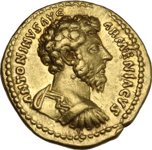obverse: Marcus Aurelius (161-180).. AV Aureus, Rome mint, 165 AD